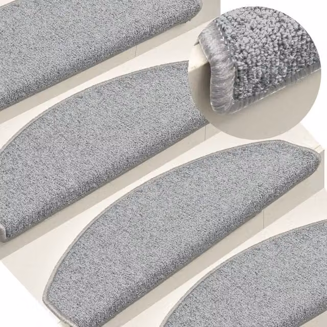 Berkfield Home Self-Adhesive Carpet Stair Treads, 15 Pieces, Light Grey, W: 65 cm, D: 24 cm, H: 4 cm