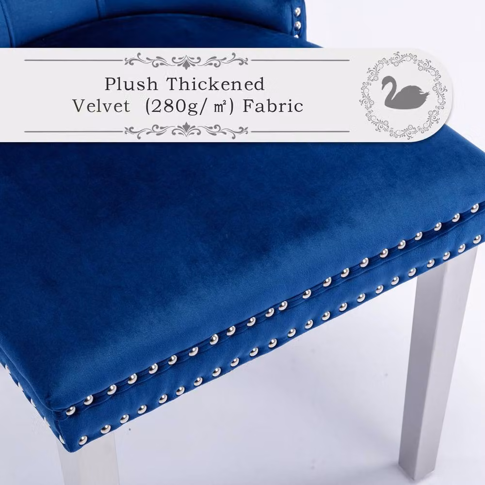 Modern Home Touch Winchester Set of 4 Blue Velvet Upholstered Dining Chairs with Silver Chrome Legs – 5