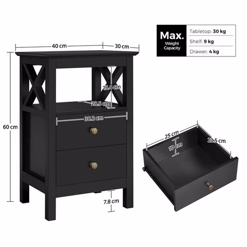 KORVIXA X-shaped Bedside Table in Black – 2
