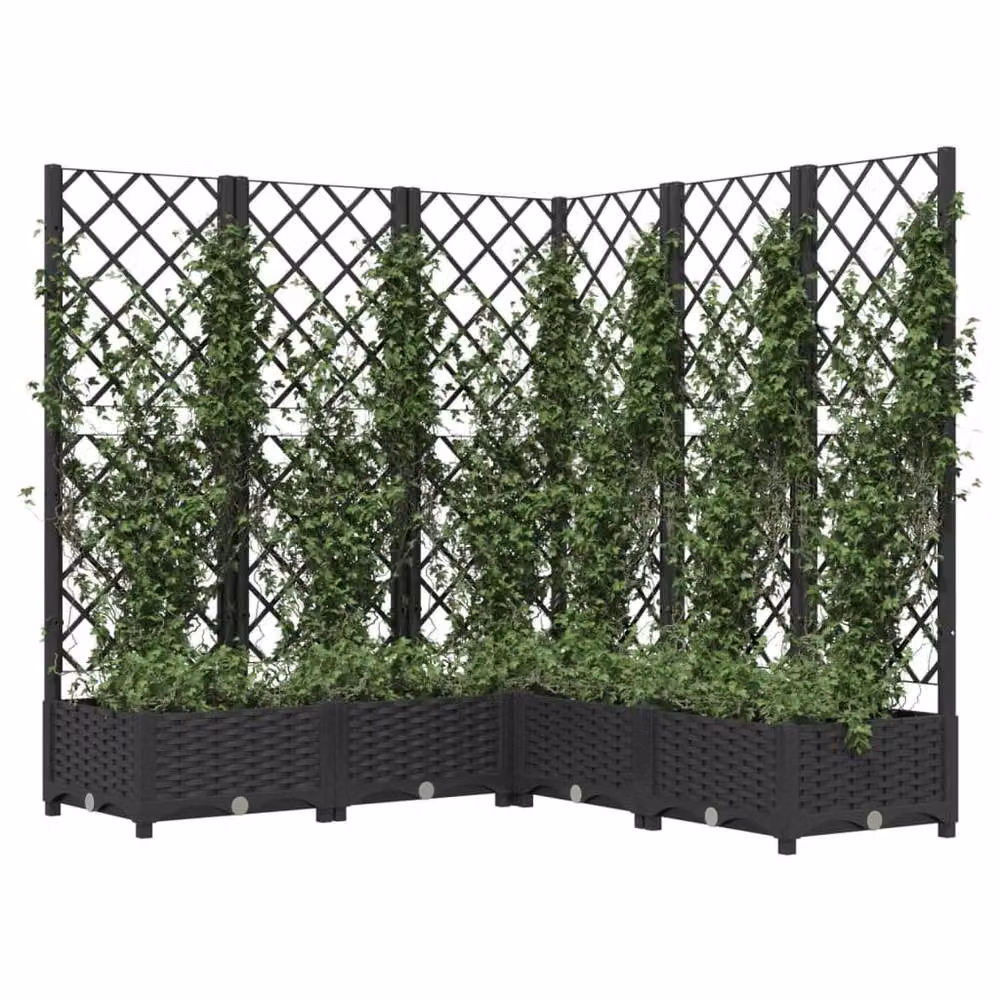 Berkfield Home Garden Planter with Trellis in Black, W/D/H: 120 x 120 x 121.5 cm – 3