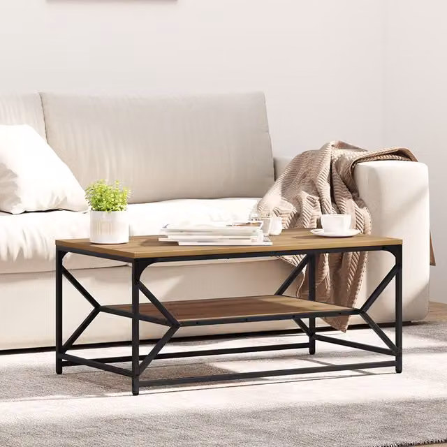 Berkfield Home Artisan Oak Coffee Table with Shelf in Brown, W: 90 cm, D: 50 cm, H: 40 cm