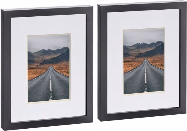 Nicola Spring Pack of 2 Black Rectangular Photo Frames with White 4x6 inch Mounts, 8x10 inch