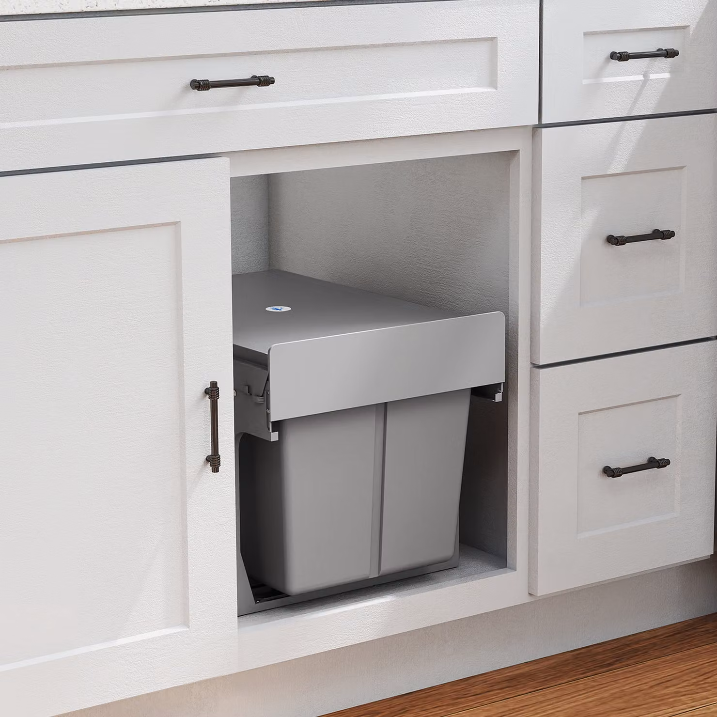 HOMCOM Pull Out Under Sink Bin with 3 Removable Compartments and Soft Close Mechanism, Grey – 2