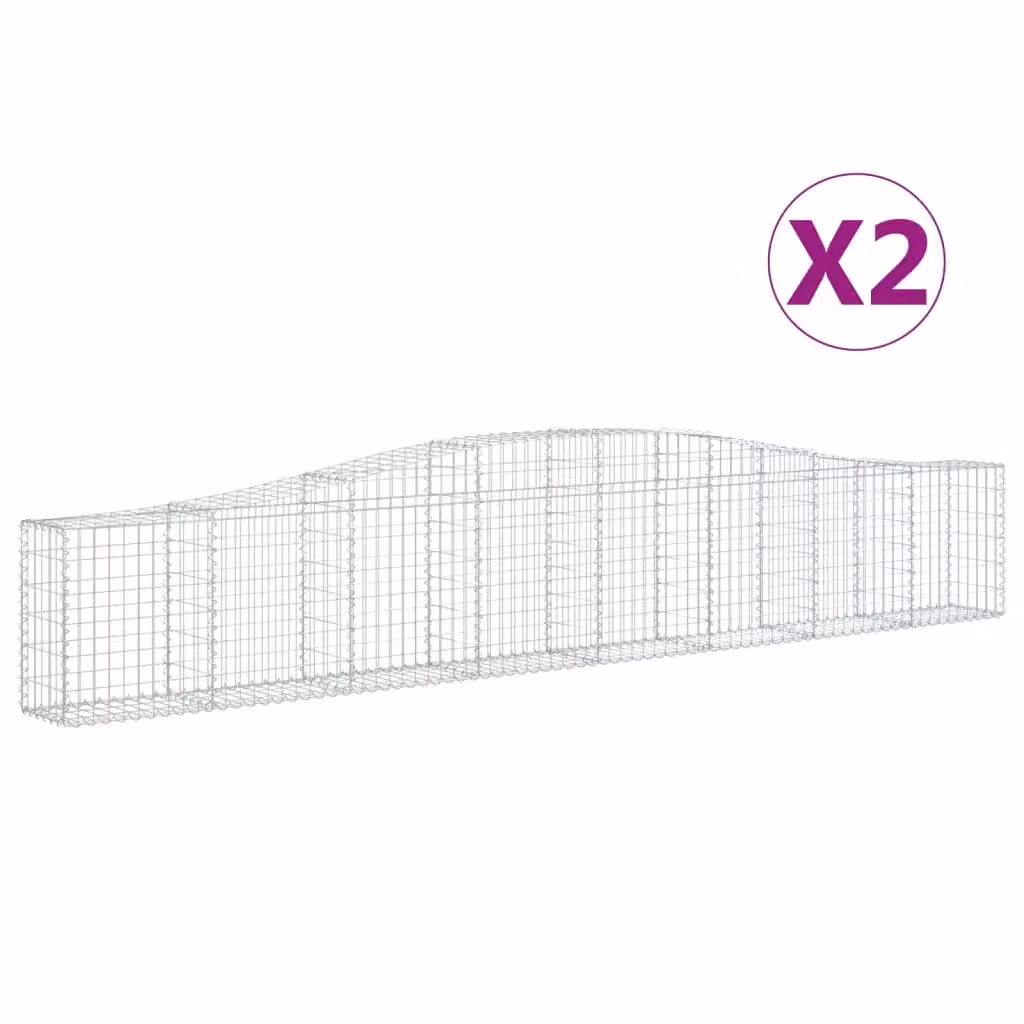 Berkfield Home Arched Gabion Baskets, 2 Piece Set, Silver Galvanised Steel, W: 400 cm, D: 30 cm, H: 60-80 cm – 2