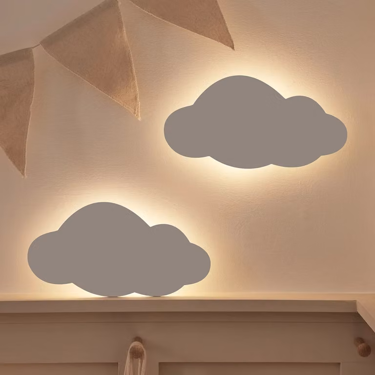 Lights4fun Pack of 2 Rechargeable Grey Silicone Cloud Night Lights with Remote Control and Timer