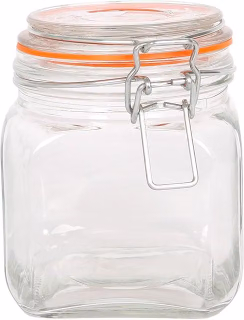 Argon Tableware Square Glass Jar with Clip-Top Lid, Transparent, 0.76 l