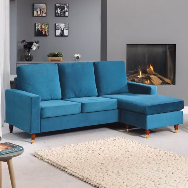Artemis Home Hendrick Reversible L-Shape Corner Sofa in Petrol Blue Velvet