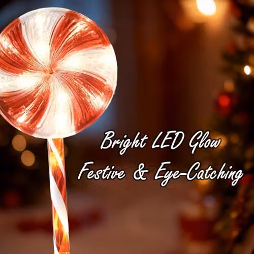 Shatchi Red Lollipop and Candy Cane Christmas Pathway Lights, Set of 8, 63 cm – 3