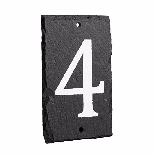 Nicola Spring Rustic Natural Solid Slate House Number 4 Plaque in Grey, W/H: 9 x 14.5 cm