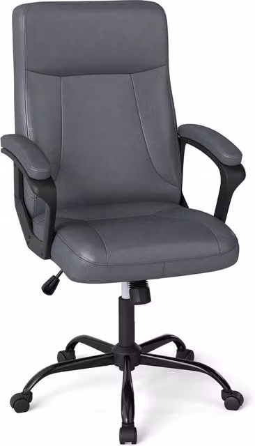 COSTWAY Modern Grey Leather Swivel Task Chair with Armrests