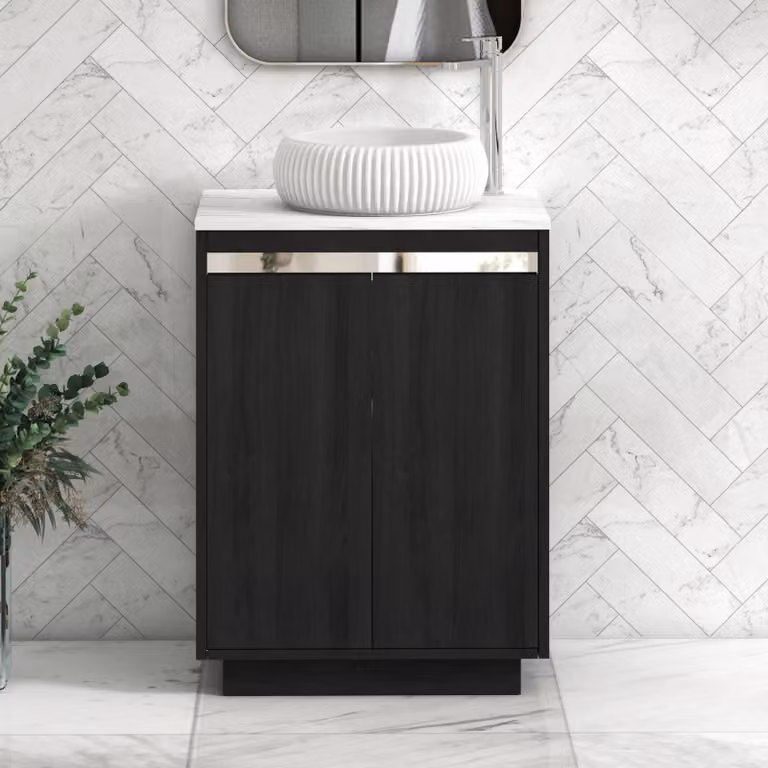 Royal Bathrooms Orion 800mm Hale Black Floor Standing 2 Door Vanity Unit with Carrara White Milan Basin and Chrome Accent Trim
