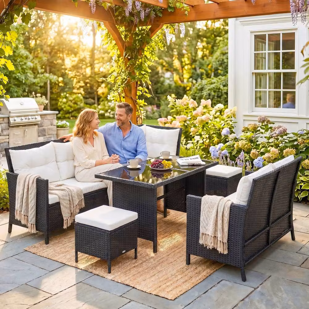 ERGOVEXA 8-Seater Rattan Garden Corner Dining Sofa Set in Black – 4