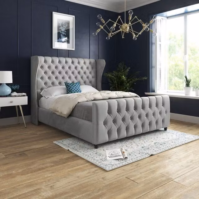Casani Donati Upholstered Velvet Bed Frame in Grey, W/D/H: 180 x 200 x 137 cm