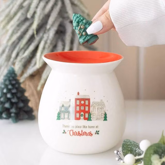 Uniqueful No Place Like Home Ceramic Wax Melt Burner Gift Set, Multicolour Christmas Design