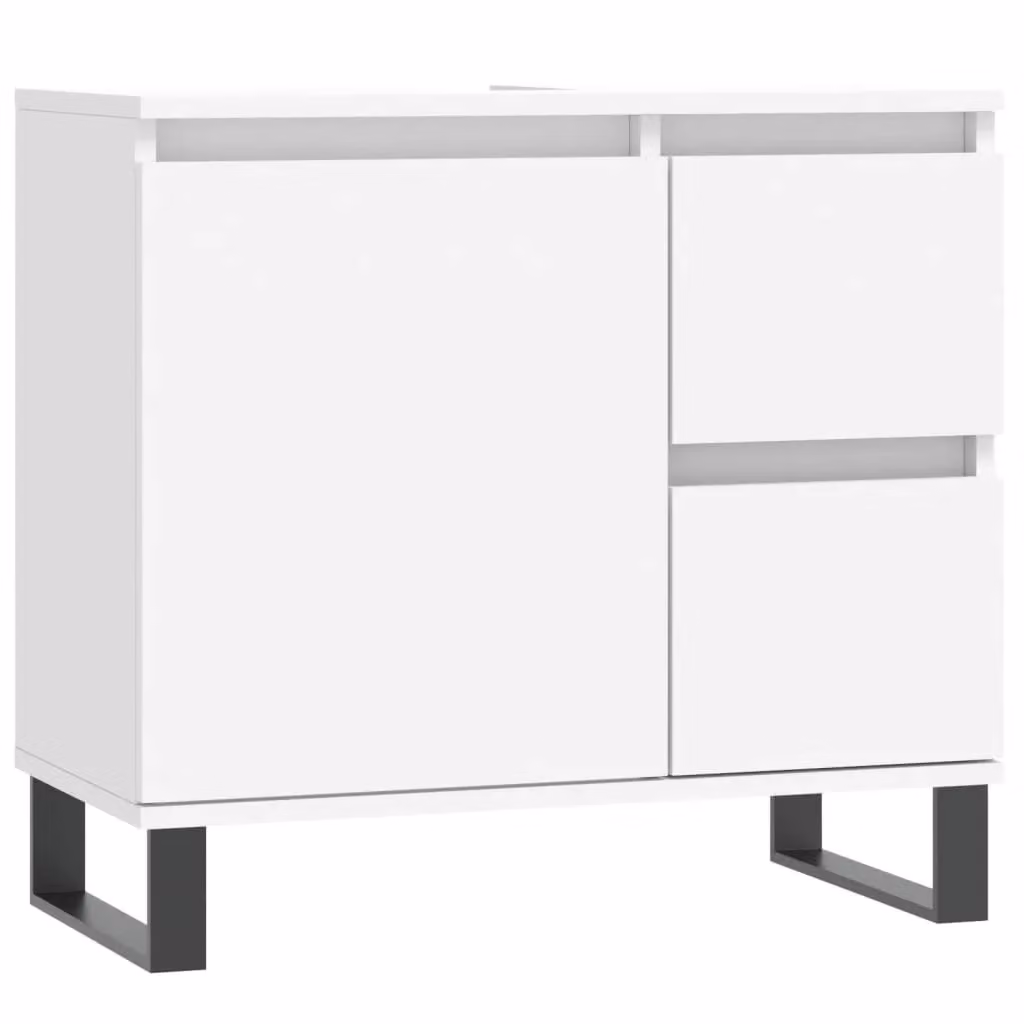Berkfield Home White Bathroom Cabinet in Matt MDF and Metal, W: 65 cm, D: 33 cm, H: 60 cm