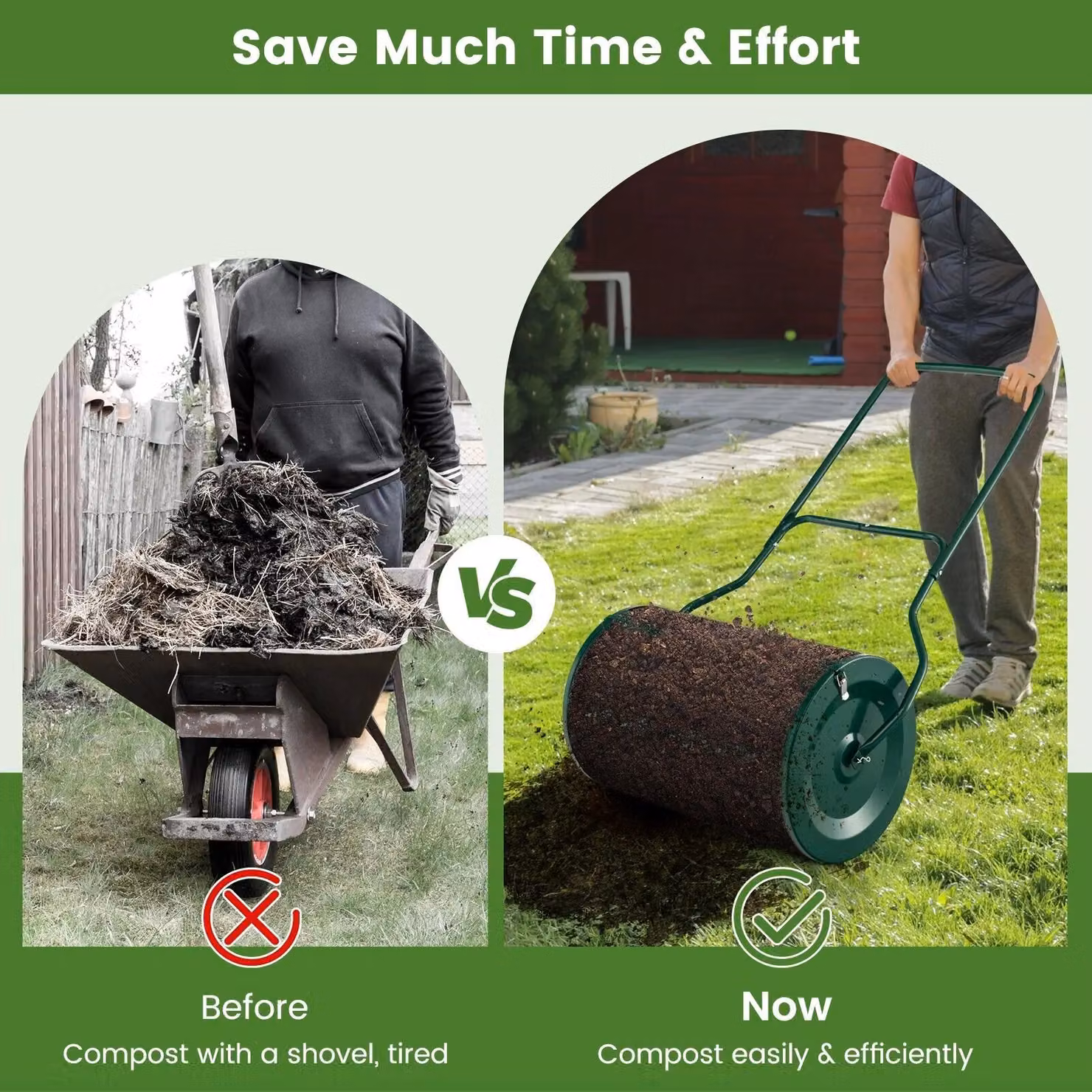 Costway 27 Inch Compost and Peat Moss Spreader with Upgraded U-Shaped Handle in Green – 3