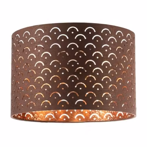 Happy Homewares Brown Cotton Fabric Cylinder Lamp Shade with Copper Interior and Geometric Arch Pattern, H 30.0 cm x W 20.0 cm x D 20.0 cm