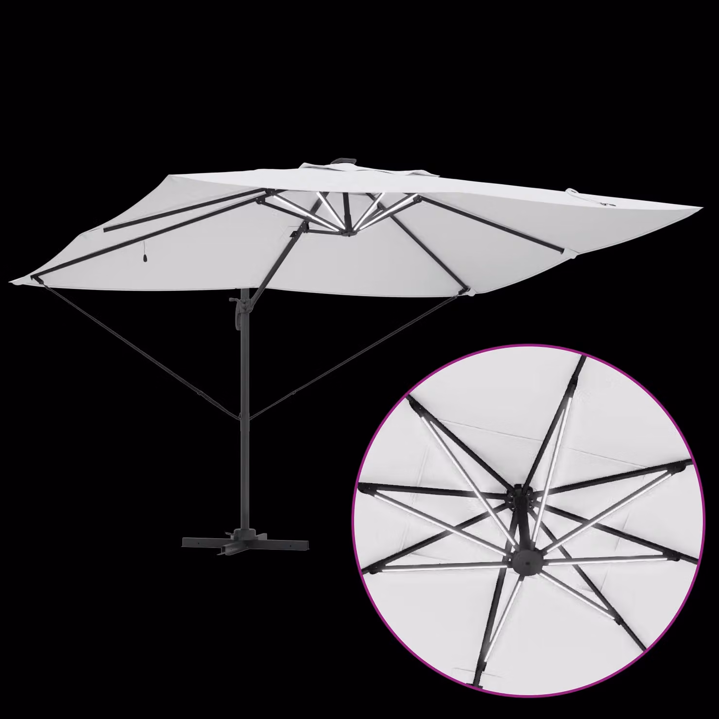 Berkfield Home Roma Cantilever Parasol with LEDs in Sand and Beige, Aluminium, W: 352 cm, D: 251 cm, H: 265 cm – 4