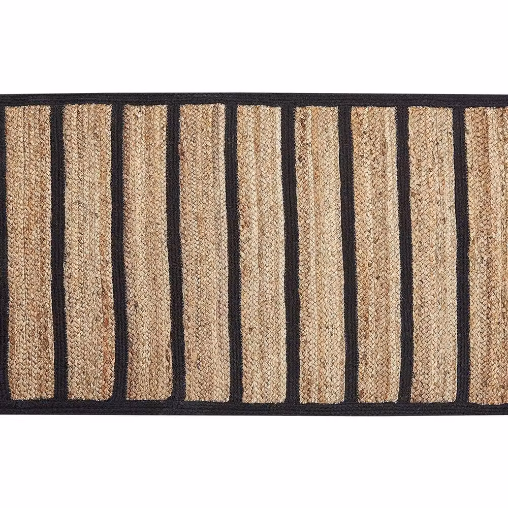 Wyld and Coco Rustic Boho Woven Cotton and Jute Striped Rug in Black and Beige, W: 80 cm, L: 150 cm – 2