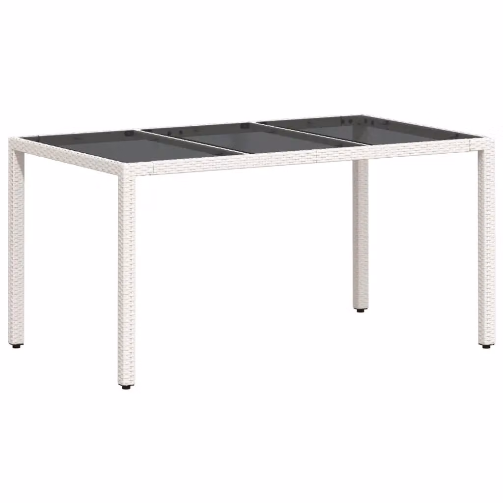 Berkfield Home Modern White Poly Rattan Garden Table with Glass Top, W/D/H: 150 x 90 x 75 cm – 2