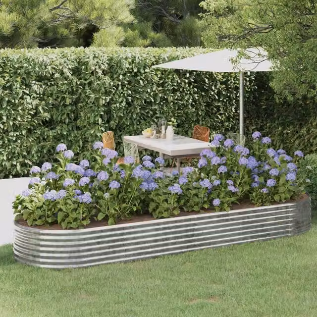 Berkfield Home Garden Silver Powder-coated Steel Raised Bed W/D/H: 322 x 100 x 36 cm