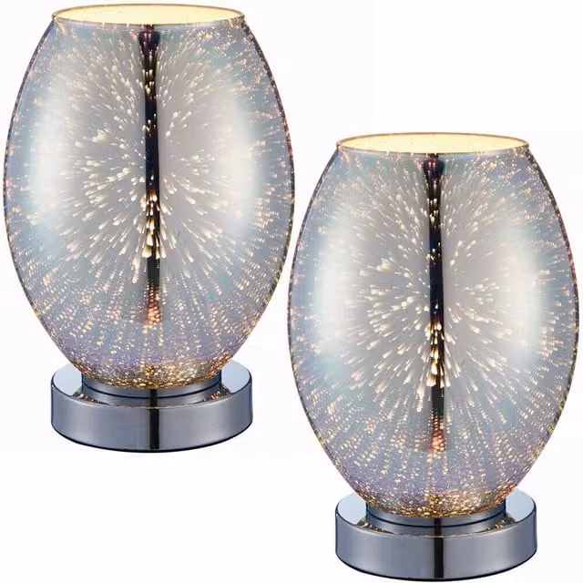 Loops 2 Pack Touch On/Off Table Lamps with Transparent Glass Shades and Chrome Metal Base – 1