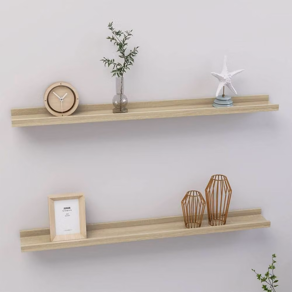 Berkfield Home Wall Mounted Sonoma Oak Shelves, 2 Pieces, Light Tan, W: 80 cm, D: 9 cm, H: 3 cm – 2