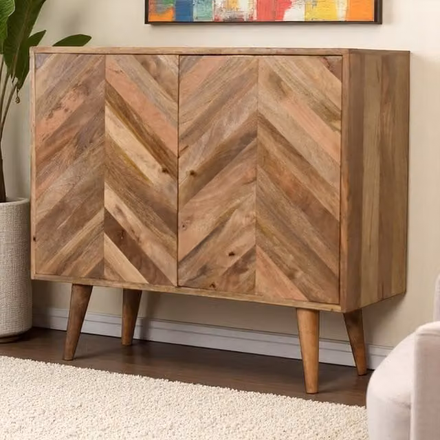 Artisan Furniture Muna Solid Wood Scandinavian Geometric Cabinet in Brown