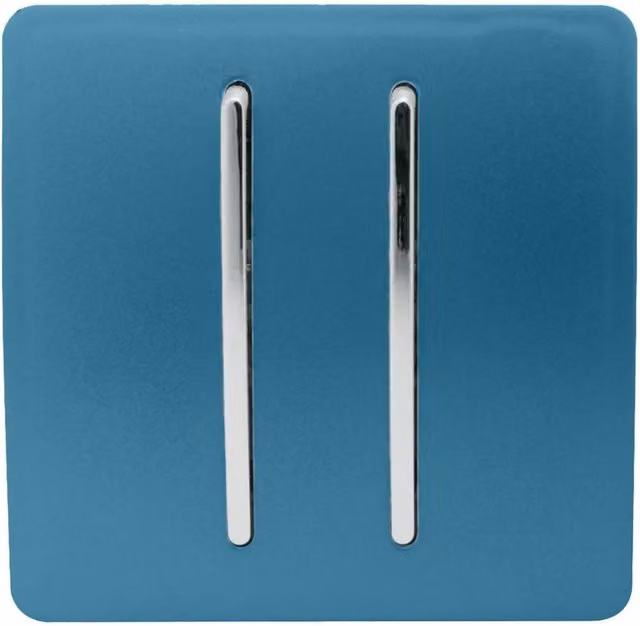 Trendi 2 Gang Combination Light Switch with 2 Way and Intermediate Functionality in Blue Plastic