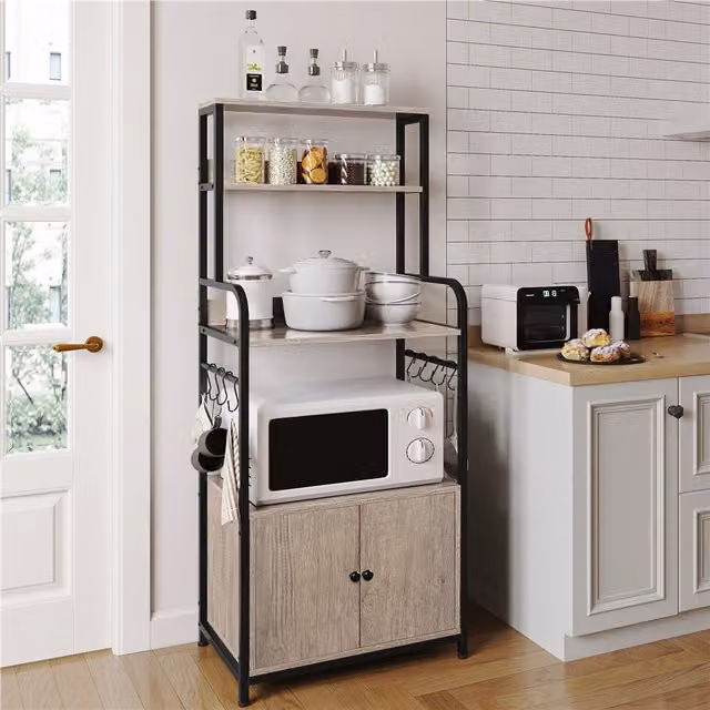 Yaheetech 4 Tier Industrial Kitchen Baker Rack with Cabinet in Grey and Black Metal