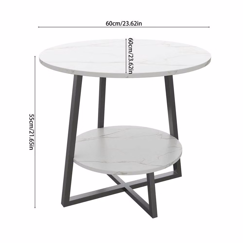 KORVIXA Round Marble Effect Side Table in White, W/D/H: 60 x 60 x 60 cm – 2