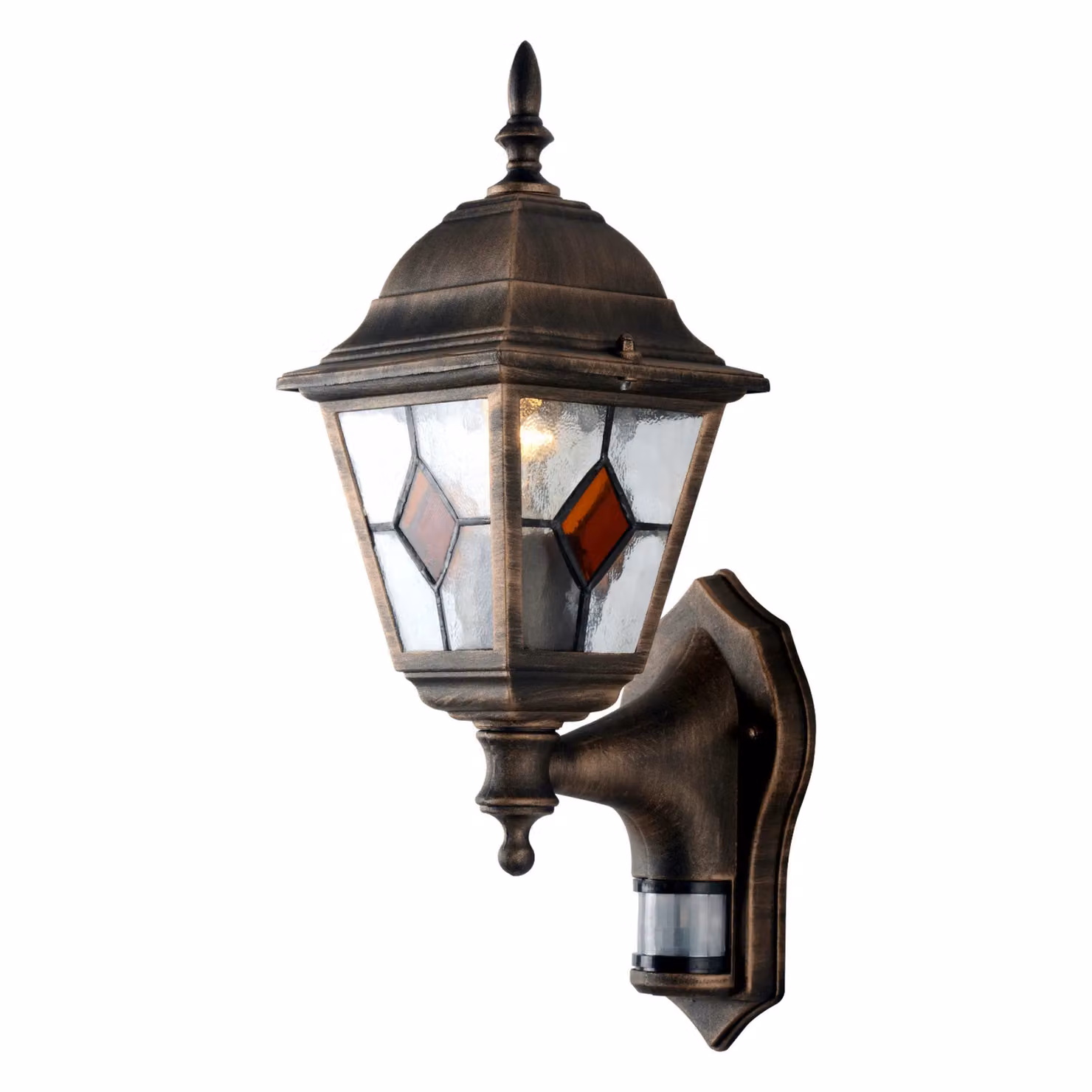 First Choice Lighting Morecambe Set of 2 Outdoor Wall Lanterns in Black and Brushed Gold with PIR Motion Sensor and Timer – 2