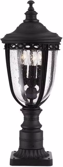 Netlighting English Bridle 3 Light Outdoor Pedestal Lantern in Black with Transparent Glass, IP44, E14 – 1