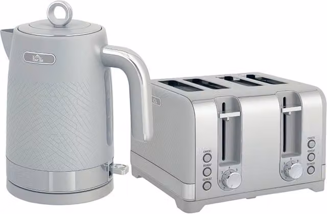 Rolipo Grey Kettle and Toaster Set with Textured Matte Finish and Limescale Filter