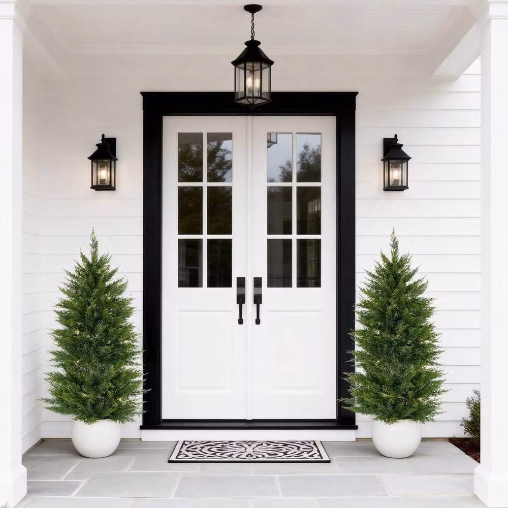 VOGREX Set of 2 Green Artificial Cedar Topiary Trees, 121.92 cm UV Resistant Faux Plants – 4