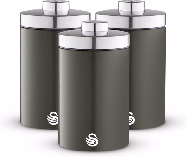 Swan Set of 3 Airtight and Leakproof Stainless Steel Canisters in Cream and Grey