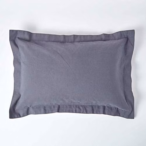 Homescapes Luxury Linen and Combed Cotton Oxford Pillowcase, Grey, King Size