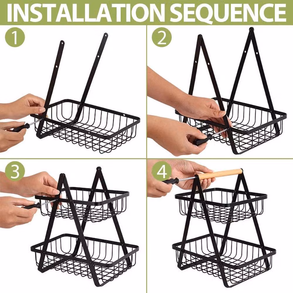 EONLION 3 Tier Metal Fruit Basket Stand with Handle in Matt Black – 3