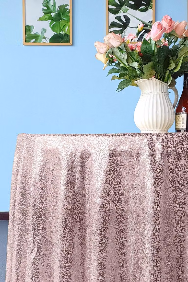 Neel Blue Light Pink Round Sequin Tablecloth, Diameter: 304.8 cm