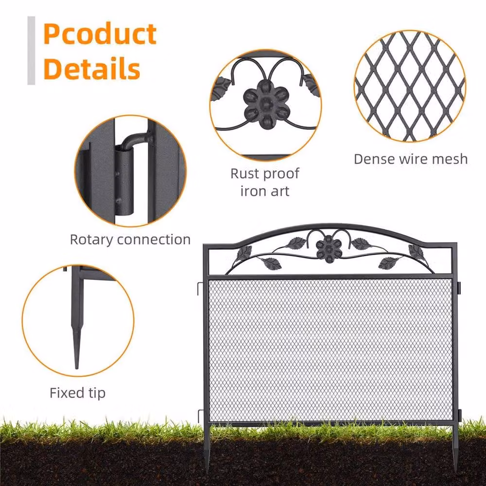 NESTLUNE 5-Piece Dense Web Metal Garden Fence for Outdoor Flower Beds, Black, W/H: 100 x 15 cm – 2