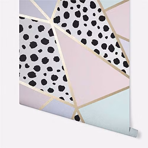 Arthouse Dalmatian Fragments Geometric Wallpaper in Gold and Pink – 3
