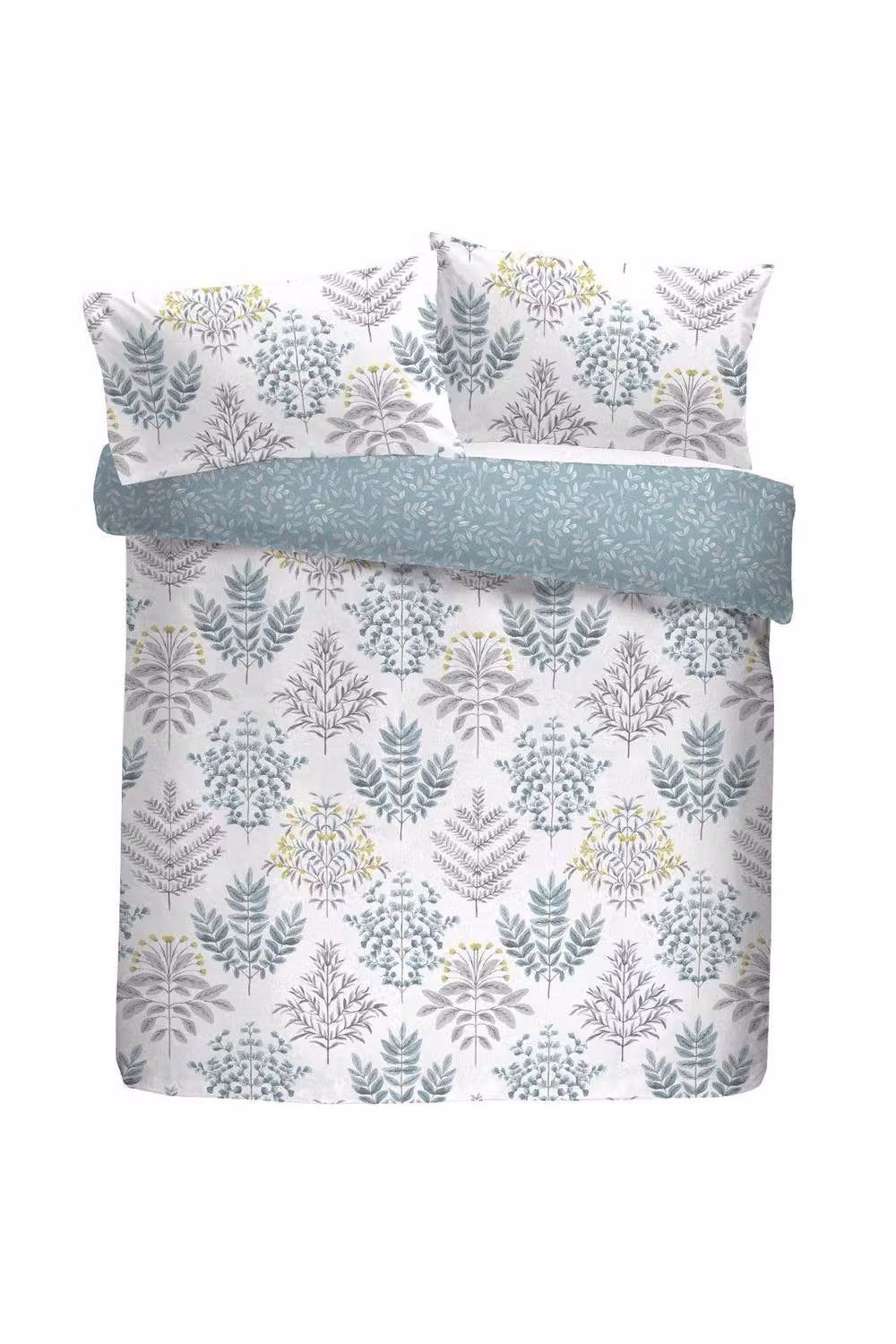 Dreams & Drapes Emily Reversible Botanical Fern Print Duvet Cover Set in Blue and White, W/D/H: 140 x 200 cm – 2