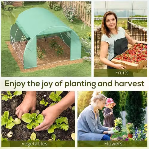 Outsunny Green Polytunnel Greenhouse with Roll-up Side Walls and Windows, W/D/H: 300 x 300 x 200 cm – 4