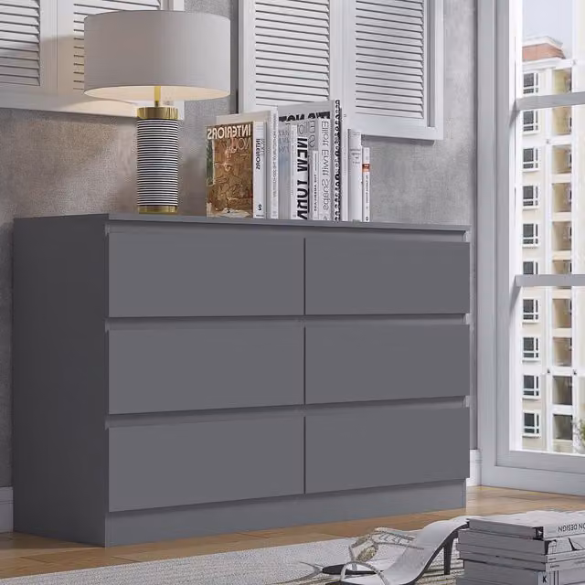 FWStyle 6 Drawer Chest of Drawers in Dark Matt Grey