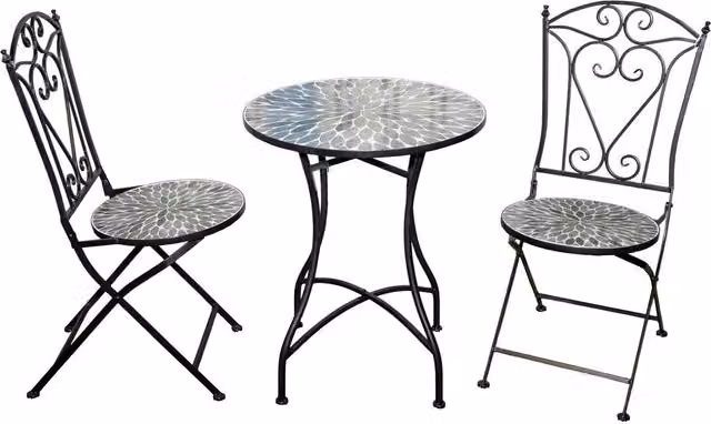 Shatchi Mosaic Bistro Set with Floral Ceramic Top Round Table and Folding Chairs in Multicolour – 1