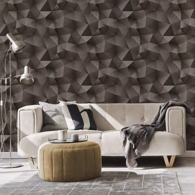 Erismann 3D Diamond Geometric Abstract Wallpaper in Brown Mocha