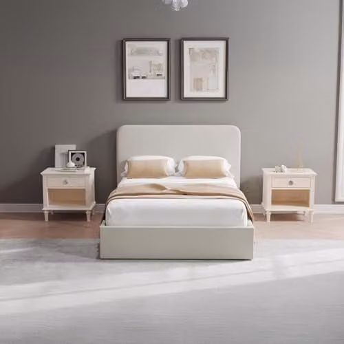 FWStyle Small Double Upholstered Ottoman Storage Bed in Beige, W/D/H: 113 x 129 x 209 cm – 2