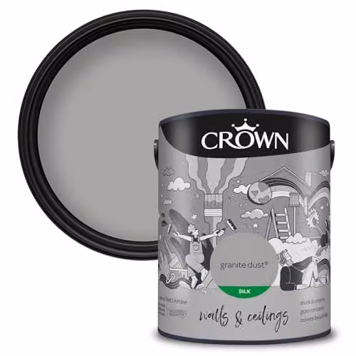 Crown Walls & Ceilings Silk Emulsion Paint, Mid Grey, 5L – 1
