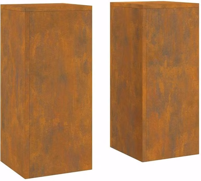 Berkfield Home Outdoor Pillar Planter Tub Set in Brown Weathering Steel, 2 pcs, W/D/H: 24 x 24 x 55 cm