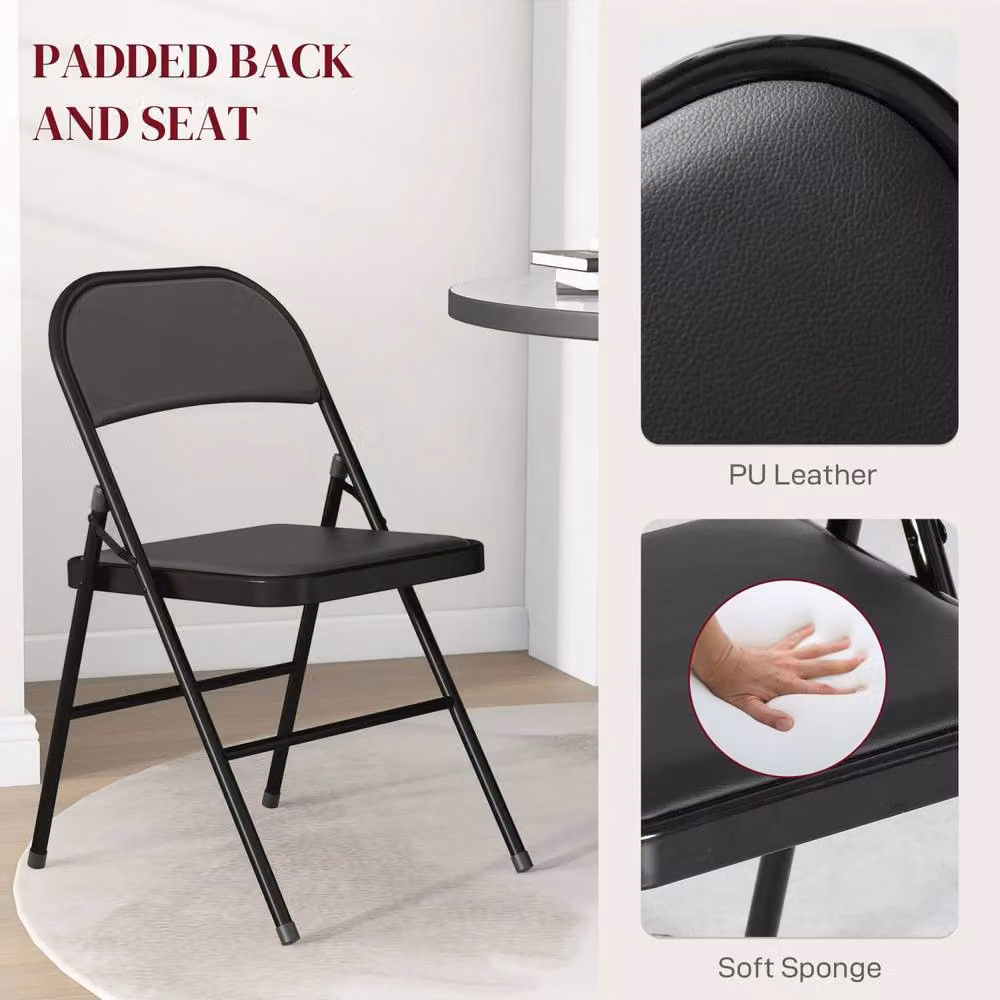 Wyld Haus Dihaka Set of 2 Black Faux Leather Cushioned Folding Chairs – 5